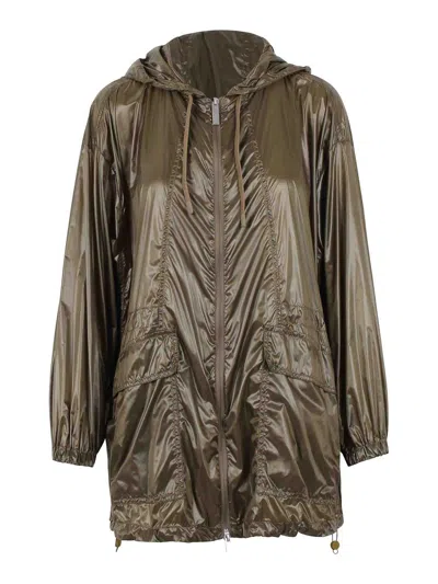 Laminar Pea Coat In Lightweight Wet Look Nylon In Brown