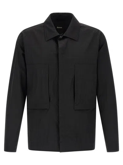 Laminar Shacket Rippled Effect Puffer Jackets Black