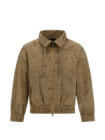 Laminar Water-jacquard High-neck Jacket In Brown