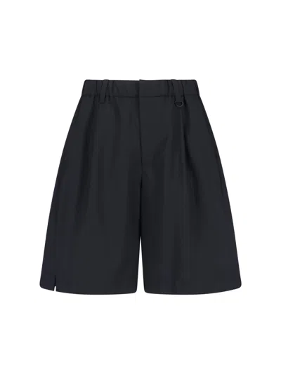 LAMINAR WOOL BLEND SHORTS - BLACK