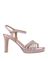 L'amour By Albano Woman Sandals Silver Size 10 Leather, Textile Fibers In Pink