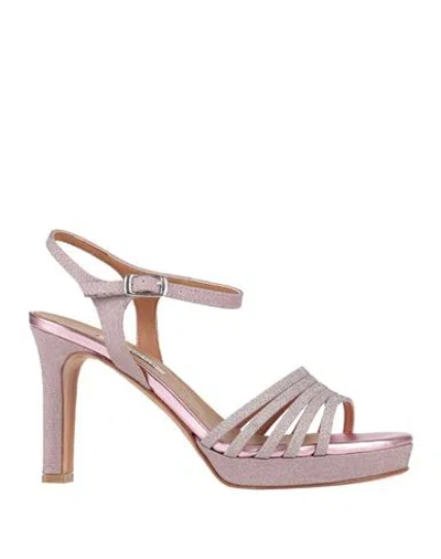 L'amour By Albano Woman Sandals Silver Size 10 Leather, Textile Fibers In Pink