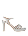 L'amour By Albano Woman Sandals Silver Size 10 Leather, Textile Fibers In Silver