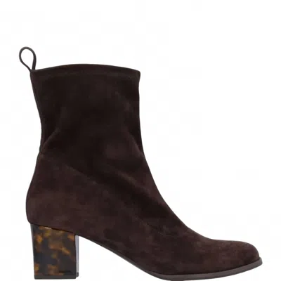 L'amour Des Pieds Women's Picarus Tortoise Heel Bootie In Chocolate Suede In Multi