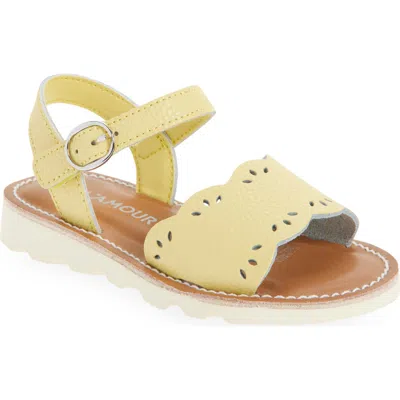 L'amour Kids' Ella Scalloped Ankle Strap Sandal In Yellow