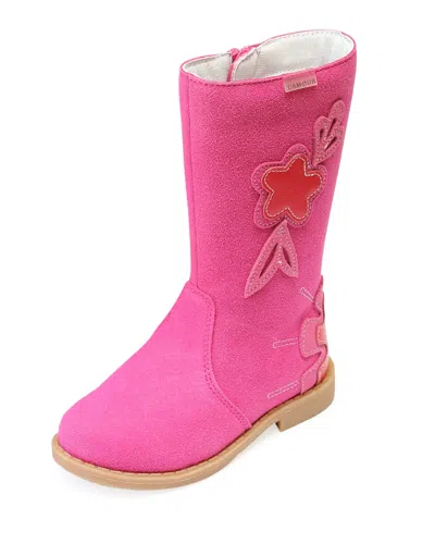 L'amour Shoes Fiore Tall Fashion Boot W/ Stitch Flowers, Baby/toddler/kids In Pink