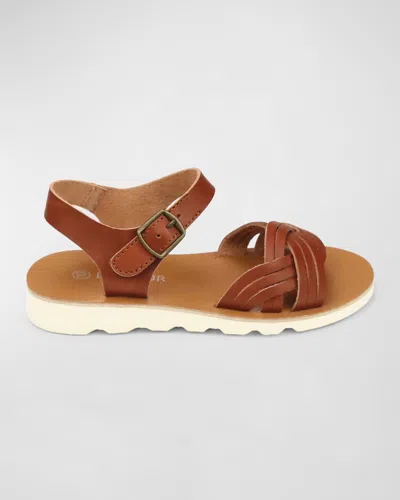 L'amour Shoes Kids' Girl's Athena Braided Sandals In Cognac