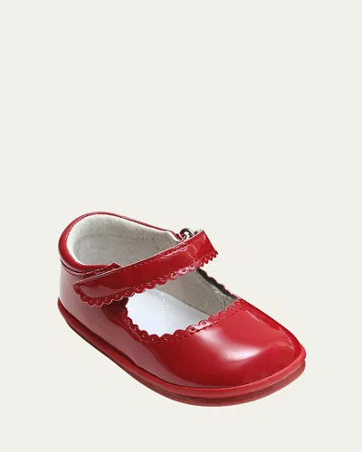 L'amour Shoes Kids' Girl's Cara Scalloped Metallic Leather Mary Jane, Baby In Red