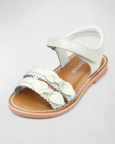 L'amour Shoes Girl's Josie Scalloped Bow Leather Sandals, Baby/toddlers/kids In Grey
