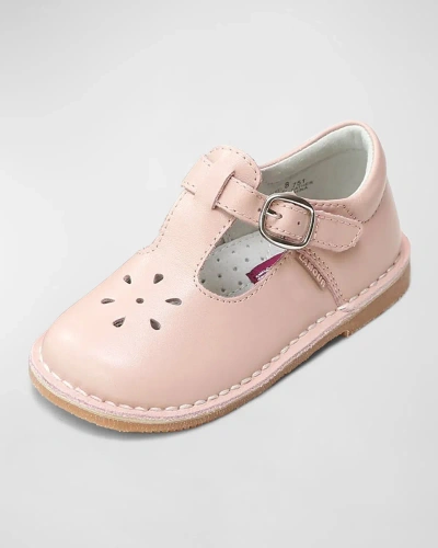 L'amour Shoes Girl's Joy Leather Cutout T-strap Mary Jane, Baby/toddler/kids In Pink