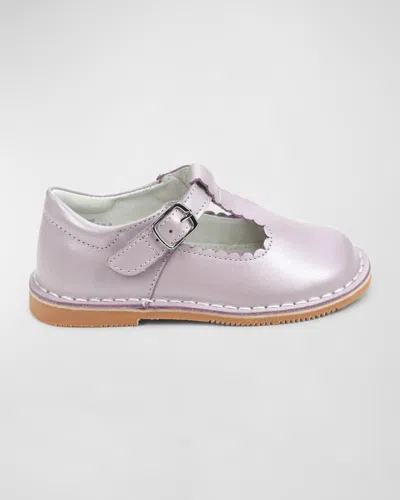 L'amour Shoes Girl's Selina Scalloped T-strap Leather Mary Janes, Baby/toddler/kids In Lilac