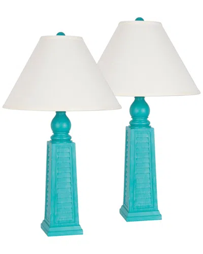 Lamps Per Se Set Of Two 30in Polyresin Table Lamps With Linen Shade In Green
