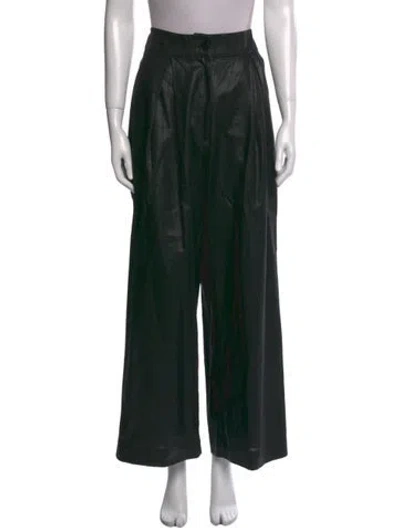 Pre-owned Lan Jaenicke Linen Wide Leg Pants In Black