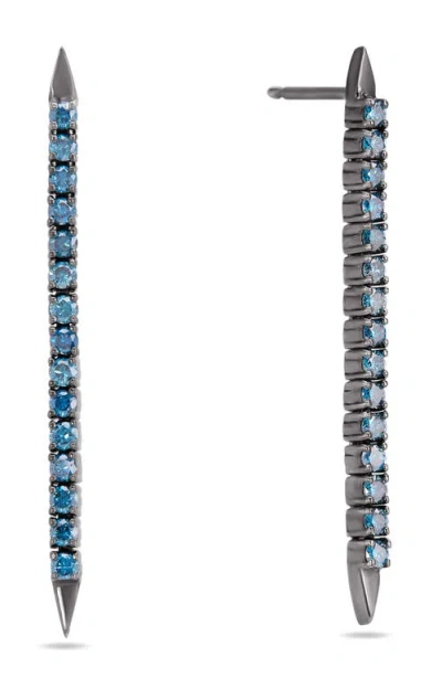 Lana 14k Black Gold Blue Diamond Tennis Earrings In Multi