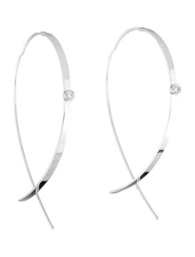 Pre-owned Lana 14k Diamond Small Flat Upside Down Hoop Earrings In Silver