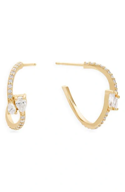 Lana 14k Gold Curved Diamond Pear Huggie Hoop Earrings