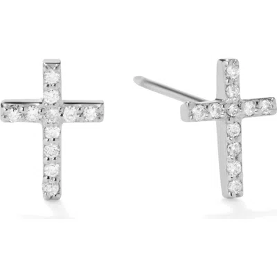 Lana 14k Gold Mini Cross Diamond Stud Earrings In Metallic