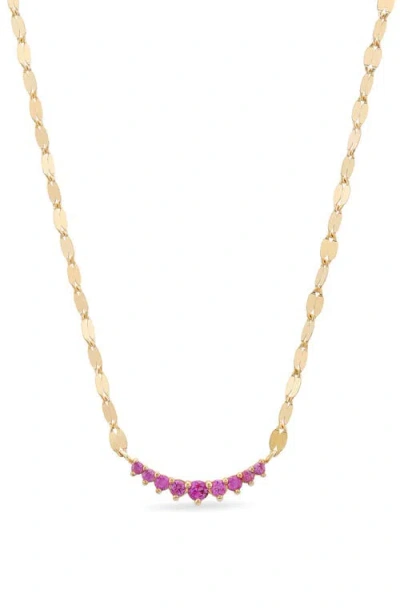 Lana 14k Gold Mini Curved Pink Sapphire Pendant Necklace