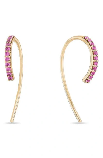Lana 14k Yellow Gold Pink Sapphire Hooked On Hoops Threader Earrings