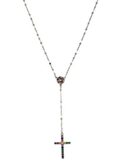 Pre-owned Lana 14k Multistone Crossary Lariat Necklace, 18" In Multicolor