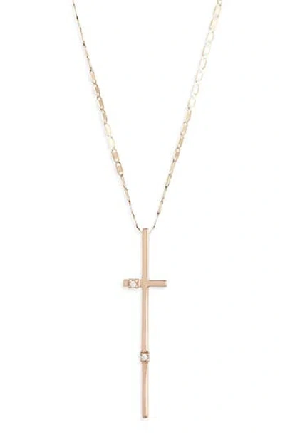 Lana 14k Rose Gold Diamond Elongated Cross Pendant Necklace