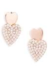Lana 14k Rose Gold Pavé Diamond Double Heart Drop Earrings In Gold