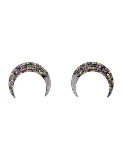 Pre-owned Lana 14k Sapphire & Tsavorite Crescent Moon Drop Earrings In Multi