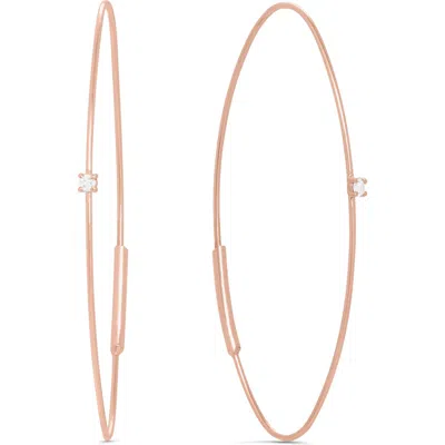 Lana 14k White Gold Diamond Oval Hoop Threader Earrings In Pink