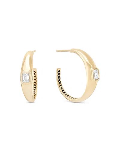 Lana 14k Gold Curved Solo Emerald Cut Diamond Hoop Earrings