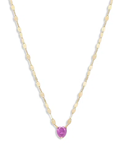 Lana 14k Yellow Gold Pink Sapphire Heart Solitaire Pendant Necklace, 16