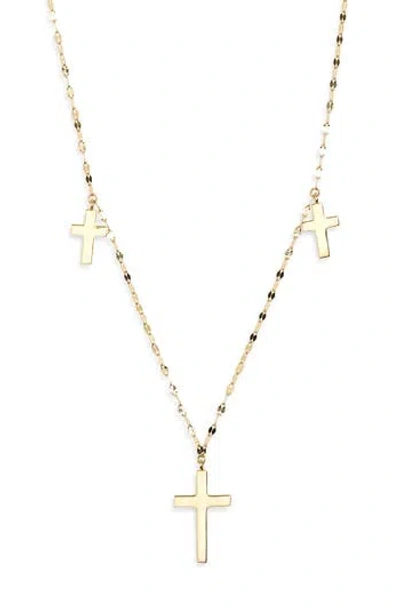 Lana 14k Yellow Gold Triple Cross Charm Necklace