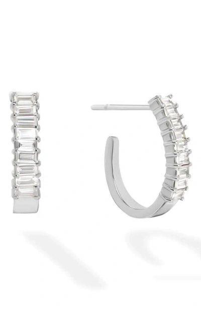 Lana Baguette Diamond Huggie Hoop Earrings In White Gold