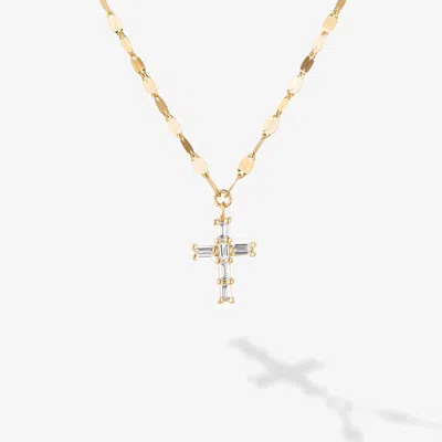 Lana Baguette Diamond Mini Cross Pendant Necklace 14k In Gold