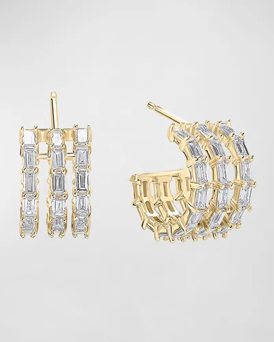 Lana Baguette Triple Row Huggie Earrings With Diamonds In Yg