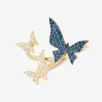 Lana Denim Blue & White Diamond Multi Butterfly Ring 14k In Gold
