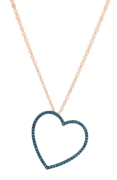 Lana Denim Blue Diamond Open Heart 14k Gold Pendant Necklace