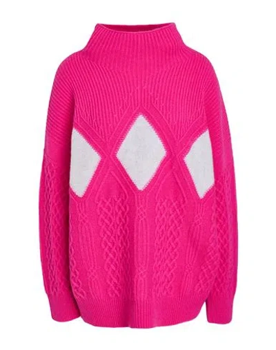 Lana D'oro Woman Turtleneck Fuchsia Size Xl Cashmere In Pink