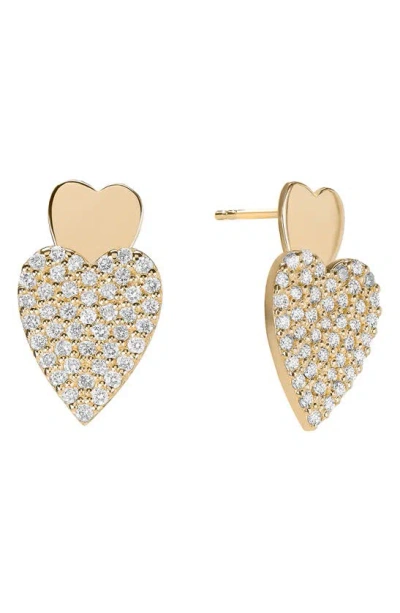 Lana Double Diamond Heart Drop Earrings In Yellow Gold