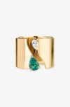 Lana Emerald & Diamond Cigar Band Open Ring In Gold