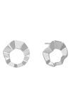 Lana Geometric Crinkle Stud Earrings In White Gold