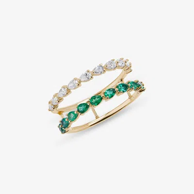 Lana Green Emerald & Pear Diamond Double Band Ring 14k In Gold