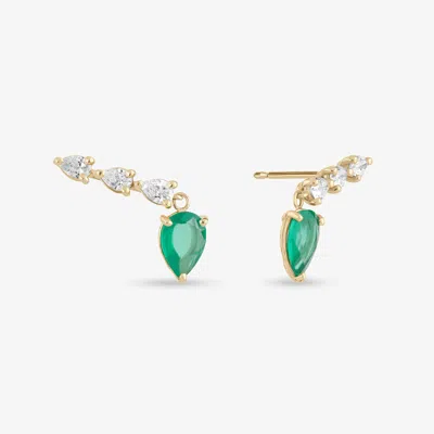 Lana Green Emerald & Pear Diamond Ear Crawlers 14k In Gold