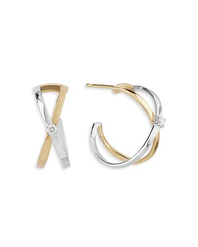 Lana Jewelry 14k White & Yellow Gold Diamond Crossover Hoop Earrings In Multi