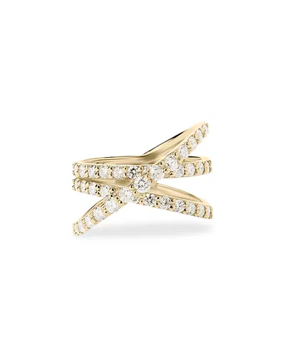 LANA JEWELRY 14K YELLOW GOLD DIAMOND THREE LAYER CROSSOVER RING