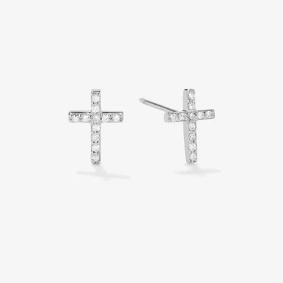 Lana Jewelry Mini Cross Diamond Studs In Silver