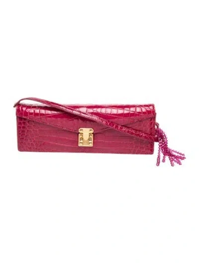 Pre-owned Lana Marks Alligator Envelope Clutch With Tassel In Pink