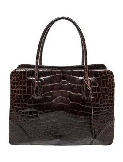 Pre-owned Lana Marks Alligator Top Handle Bag In Brown
