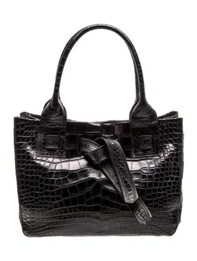 Pre-owned Lana Marks Crocodile Top Handle Bag In Black
