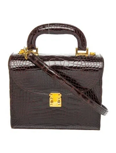 Pre-owned Lana Marks Crocodile Top Handle Bag In Brown