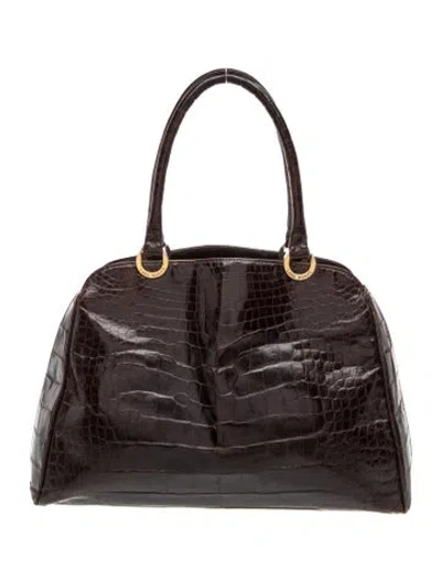 Pre-owned Lana Marks Crocodile Top Handle Bag In Brown